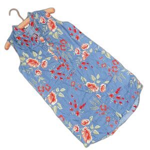 Beige By ECI Shift Dress Women 6 Blue Denim Floral Embroidered Boho Artsy Summer